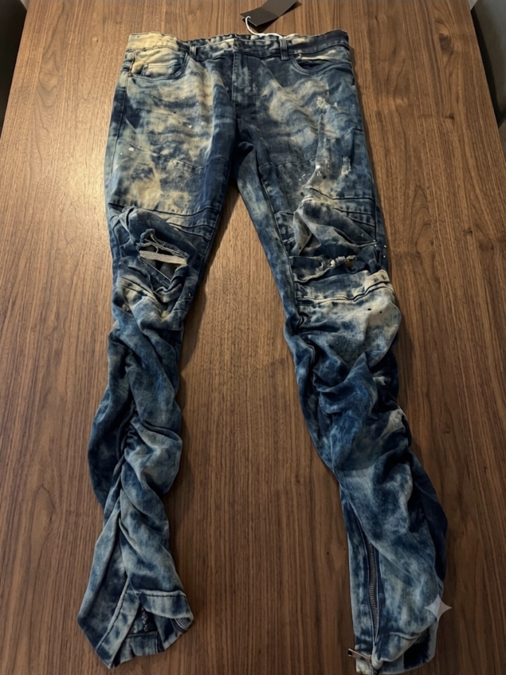 SMOKE RISE Stacked Acid Distressed 36x32 MOTO Jean NWT